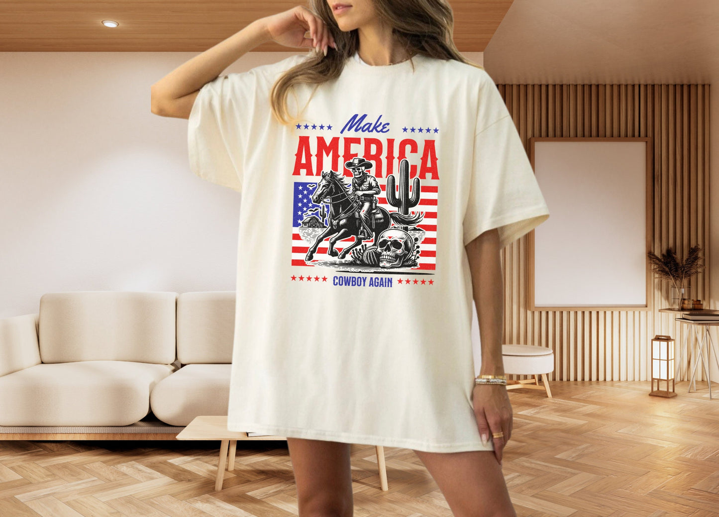 Make America Cowboy Again Shirt, 4th of July Shirt, Skeleton Cowboy Shirt, America Shirt, Funny, Patriotic Shirt, 90s Western Shirt Gift