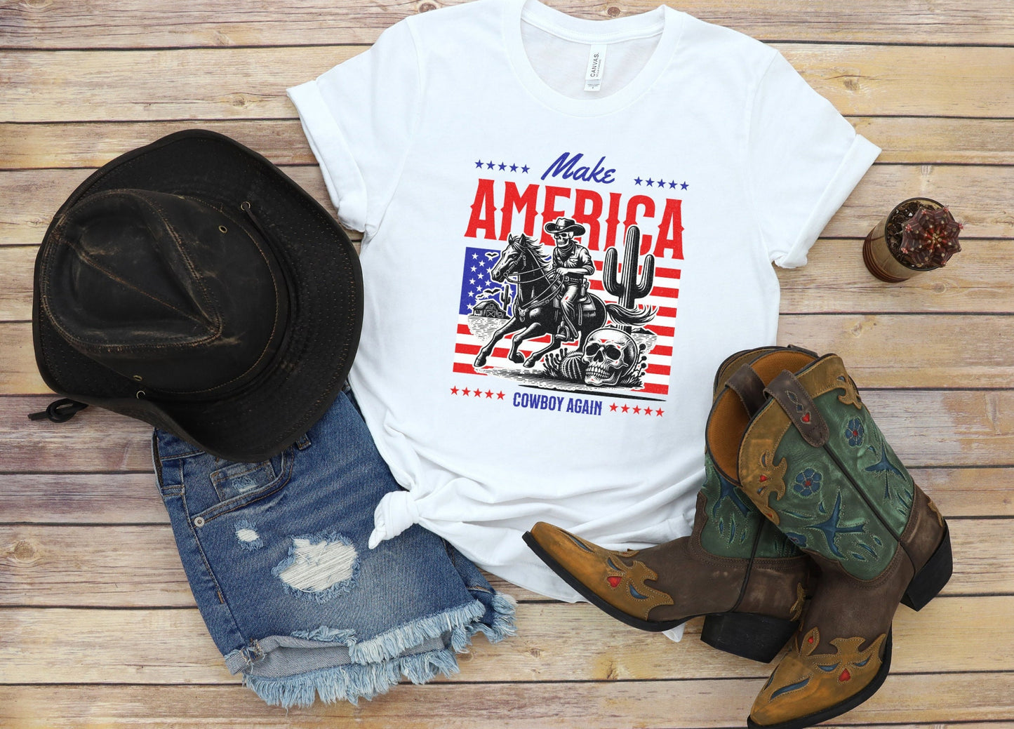 Make America Cowboy Again Shirt, 4th of July Shirt, Skeleton Cowboy Shirt, America Shirt, Funny, Patriotic Shirt, 90s Western Shirt Gift