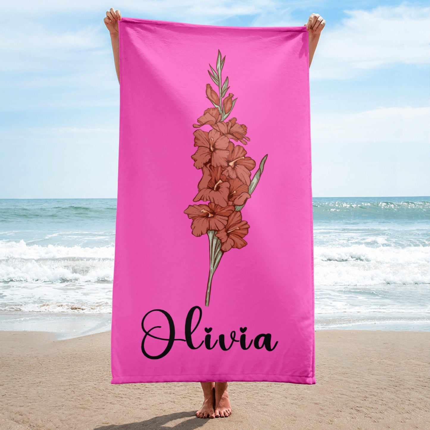 Custom Beach Towel,Personalized Birth Flower Pool Towel,Beach Bachelorette Vacation Gift, Bridesmaid Proposal, Customized Family Towel