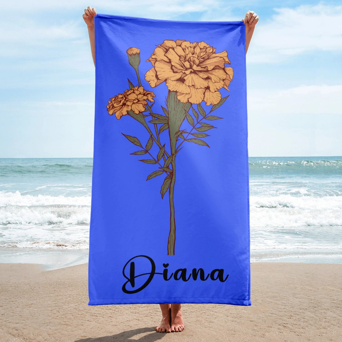 Custom Beach Towel,Personalized Birth Flower Pool Towel,Beach Bachelorette Vacation Gift, Bridesmaid Proposal, Customized Family Towel