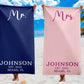 Custom Newlywed Towel, Honeymoon Couple Beach Towel, Personalized Mr. Mrs. Bath Towels,Matching Bride Groom Beach Towels,Wedding Gift Couple