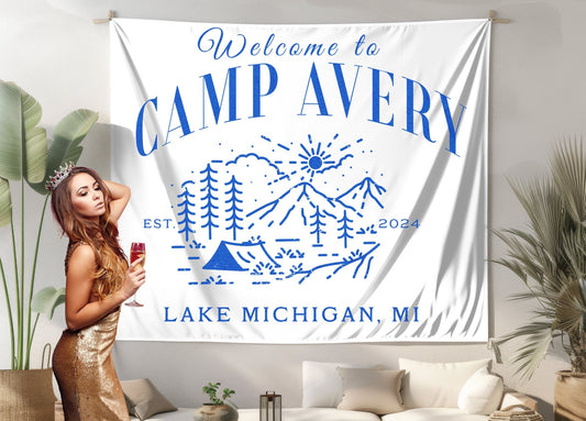 Personalized Bachelorette Party Backdrop, Custom Camp Bachelorette Banner, Camping Bachelorette Decor, Camp Bach Party Flag, Bach club sign