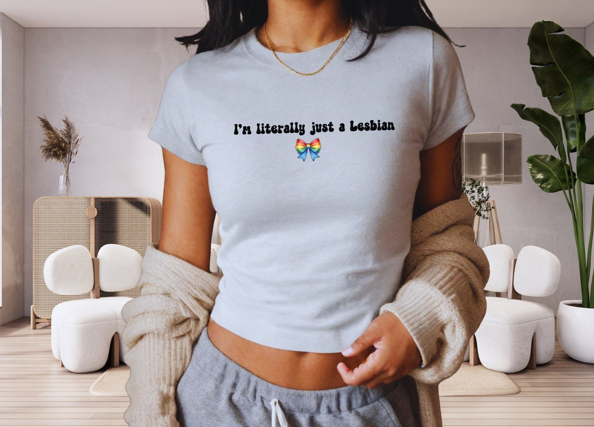 Lesbian Pride Baby Tee Shirt, Pride Crop Top, Pride Month Shirt, LGBTQ  Women Gift, Literally just a lesbian Baby Tee, Coquette y2k Baby Tee