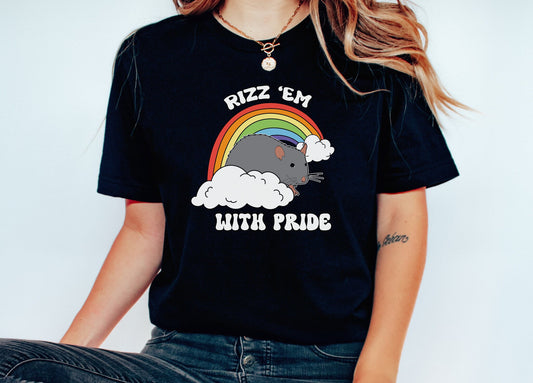 Rizz 'em with pride T-Shirt, Funny LGBTQ Shirt, Unisex Pride Shirt, Raccoon Tshirt, Funny Pride Shirt Gift, Gay Rights Shirt, Pride gift