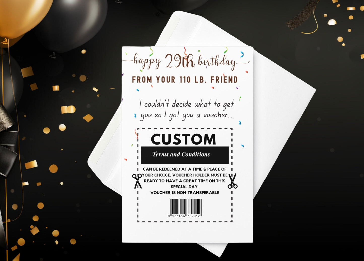 Personalized Happy 29th Birthday From Your 110 lb Friend Card, Custom Birthday Surprise Gift Voucher Card,  Funny Sarcastic Birthday Card