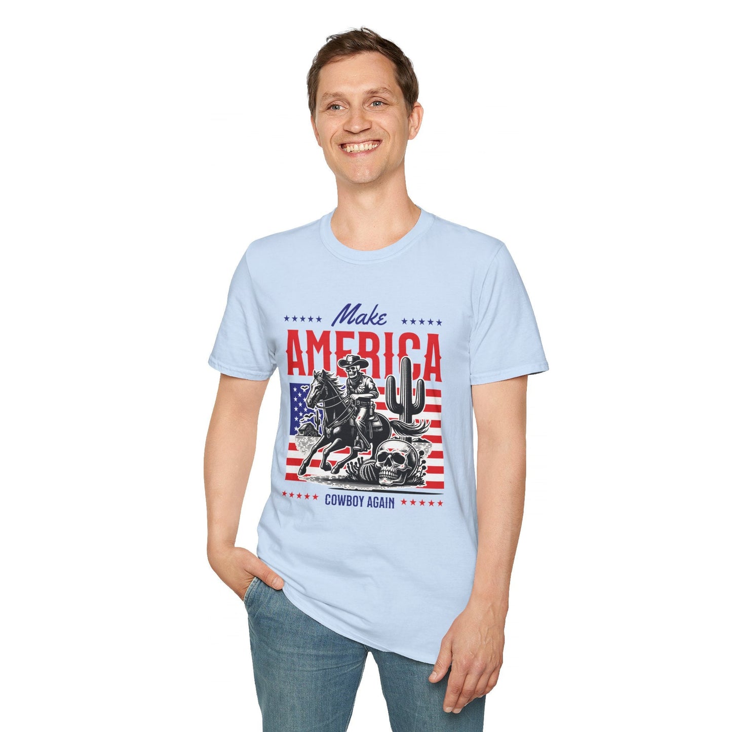 Make America Cowboy Again Shirt, 4th of July Shirt, Skeleton Cowboy Shirt, America Shirt, Funny, Patriotic Shirt, 90s Western Shirt Gift