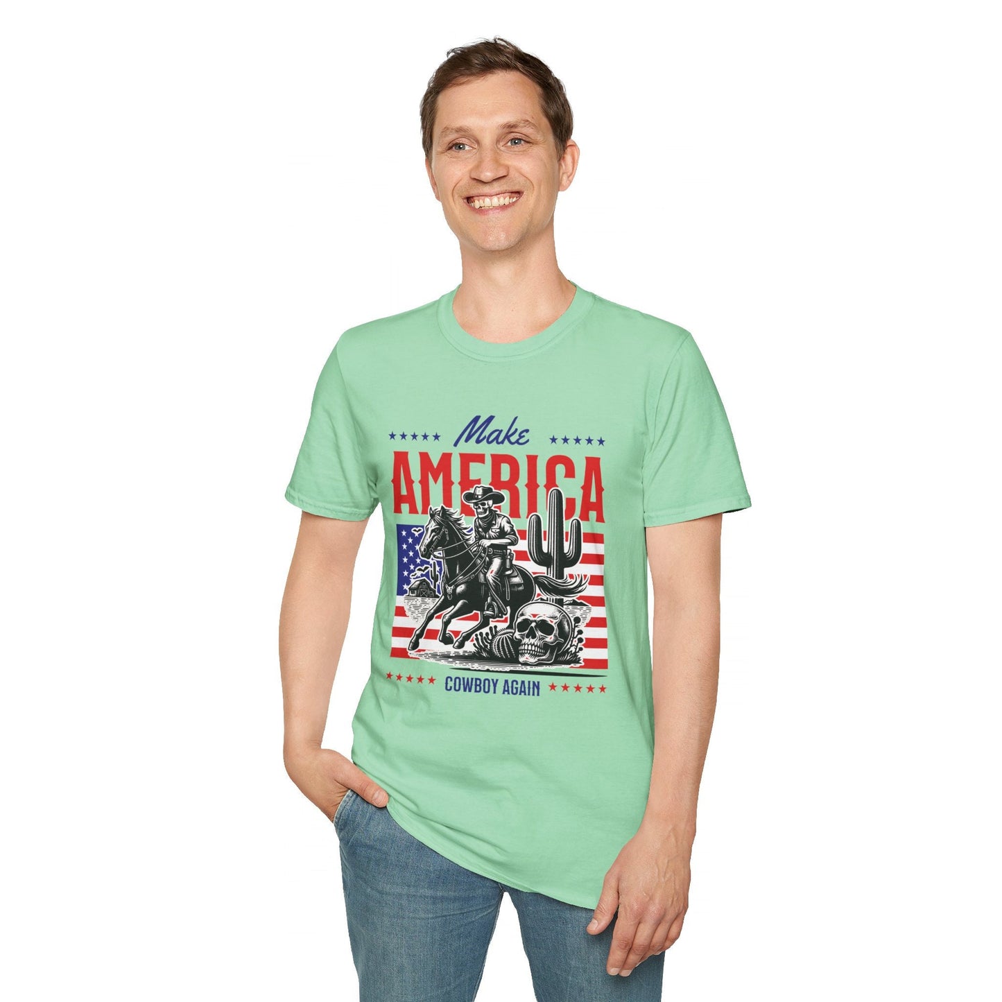 Make America Cowboy Again Shirt, 4th of July Shirt, Skeleton Cowboy Shirt, America Shirt, Funny, Patriotic Shirt, 90s Western Shirt Gift