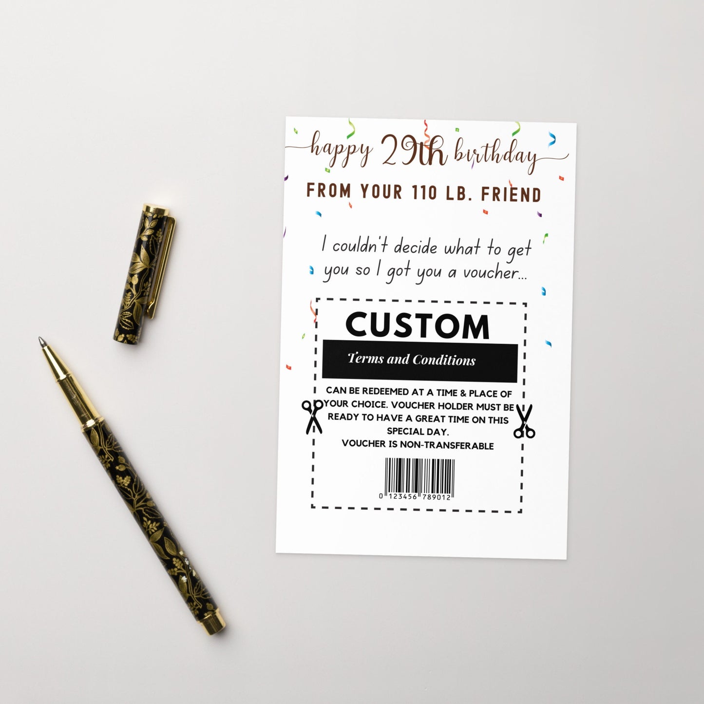 Personalized Happy 29th Birthday From Your 110 lb Friend Card, Custom Birthday Surprise Gift Voucher Card,  Funny Sarcastic Birthday Card