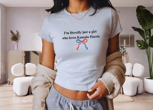 Kamala Harris Baby Tee Shirt, y2k Crop Top Harris 2024, Elections Shirt Women, Madam President 2024, Gift for friend, 90s Just a girl shirt