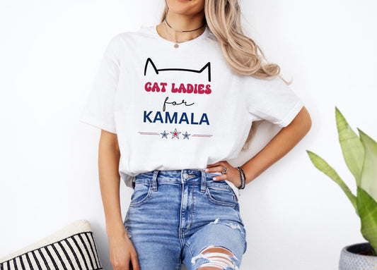 Cat ladies for Kamala Shirt, Kamala President 2024, Childless Cat Lady Shirt, Vote Kamala Election Shirt, Madam President Campaign Tshirt