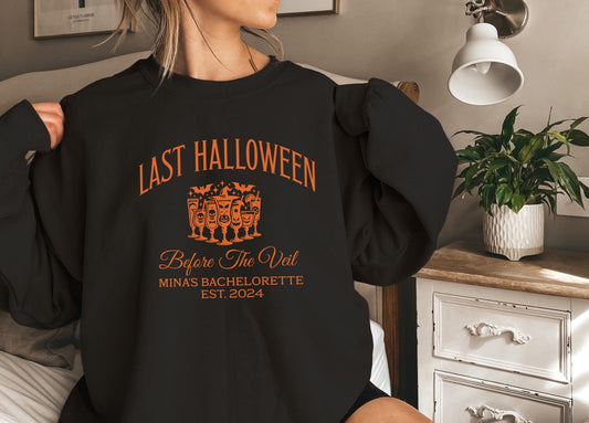 Custom Halloween Bachelorette Sweatshirts, Last Halloween Before the Veil, Personalized Spooky Bachelorette Shirts, Fall Winter Wedding Gift