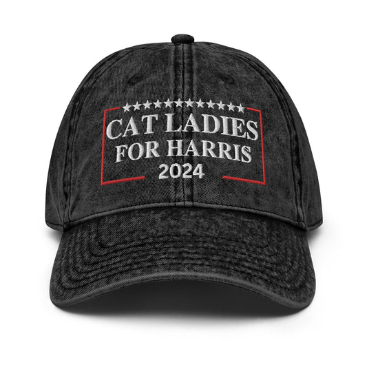 Embroidered Cat Ladies for Harris Cap, Vintage Aesthetic Cotton Twill Hat for Campaign Rally, Election Hat, Cat Ladies for Kamala Mom Hat