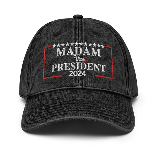 Embroidered Madam President Cap, Vintage aesthetic Cotton Twill Hat for Campaign Harris 2024, Madam President Harris, Kamala Hat