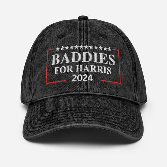 Baddies for Harris Cap, Embroidered Vintage Cotton Twill Hat for Campaign 2024, Kamala Hotties Cap, Democrat Cap, Vote Blue