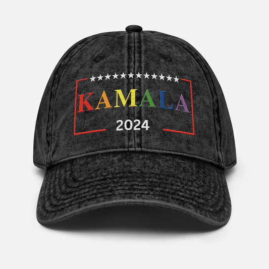 Embroidered Kamala Hat, Rainbow Flag LGBTQ Kamala Cap, Vintage Cotton Twill Hat, Gays for Harris, Madam President 2024, Kamala Pride Hat