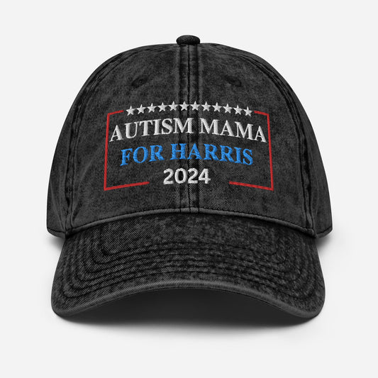 Embroidered Autism Mama for Harris Cap, Vintage Cotton Twill Hat for Campaign and Rally, Election Hat, Autism Mom for Kamala