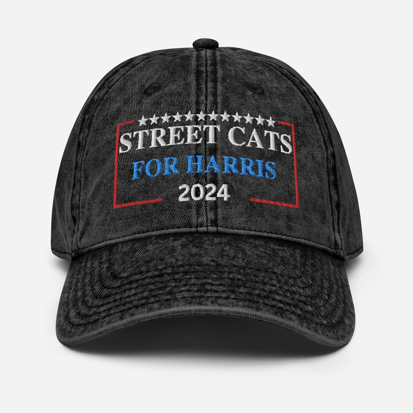 Embroidered Street Cats for Harris Hat, Vintage Cotton Twill Hat, 2024 Election Hat, Cats for Kamala Hat