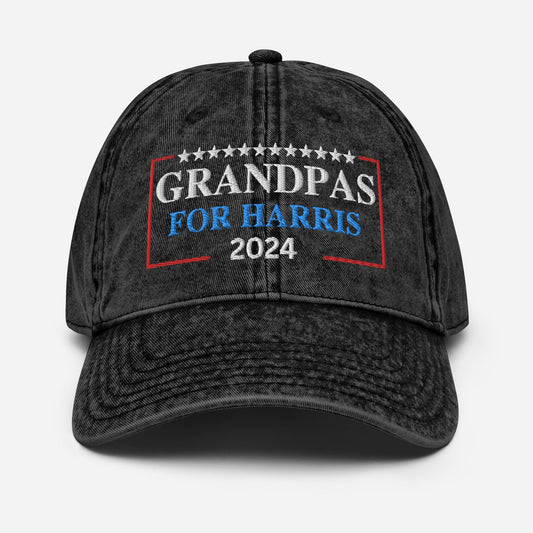 Embroidered Grandpas for Harris Cap, Vintage Cotton Twill Hat for Campaign and Rally, Election Hat, Grandpas for Kamala