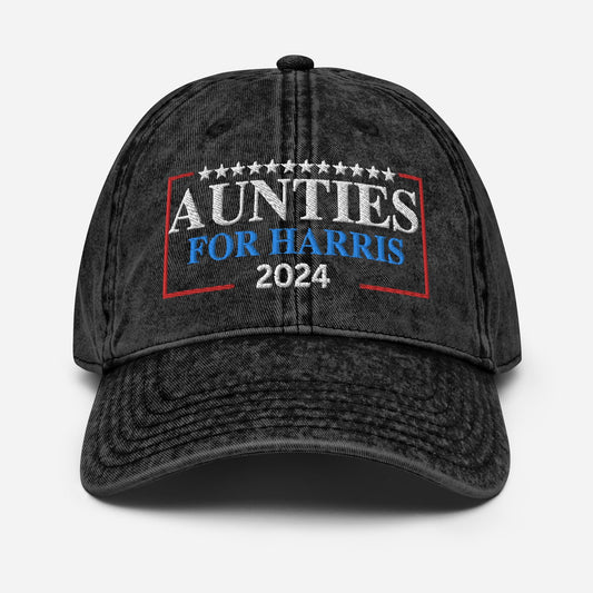 Embroidered Aunties for Harris Cap, Vintage Cotton Twill Hat for Campaign and Rally, Election Hat, Aunties for Kamala