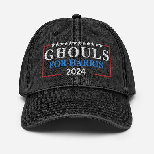 Funny Ghouls for Harris Cap, Halloween Gift for Friend, Embroidered Vintage Cotton Twill Hat, Ghosts for Kamala, Election Hat