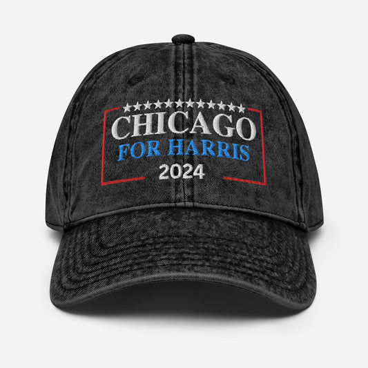 Personalized Location Embroidered Hat for Harris, Vintage Cotton Twill Hat, 2024 Election Hat, Chicago for Kamala