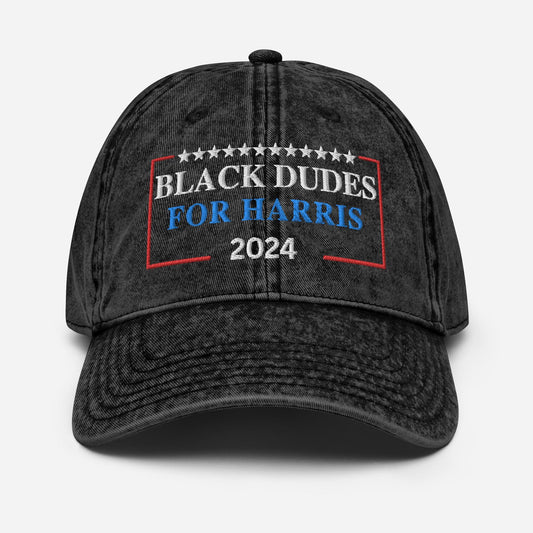 Embroidered Black Dudes for Harris Cap, Vintage Cotton Twill Hat for Campaign and Rally, Election Hat, Black Dudes for Kamala