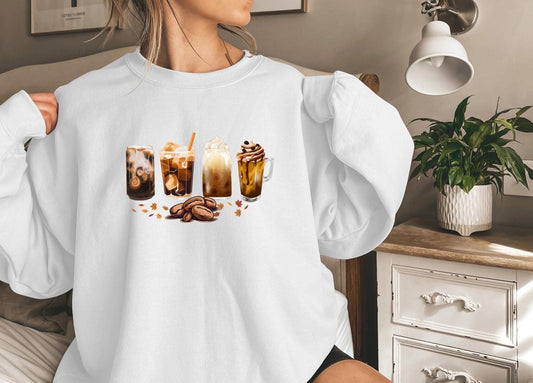 Fall Pumpkin Spice Coffee Sweatshirt,Funny Halloween shirt women, spooky ghost halloween party gift, trick or treat cute fall tee