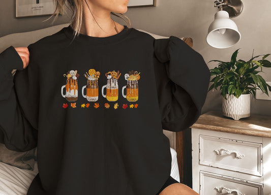 Pumpkin Spice Coffee Latte Sweatshirt,Funny Halloween shirt women, spooky ghost halloween party gift, trick or treat cute fall tee