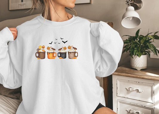 Coffee Latte Sweatshirt Fall,Funny Halloween shirt women, spooky ghost halloween party gift, trick or treat cute fall tee