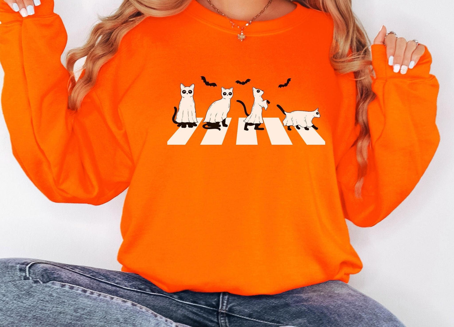 Funny black cats halloween sweatshirt,Funny Halloween shirt women, spooky ghost halloween party gift, trick or treat cute fall tee