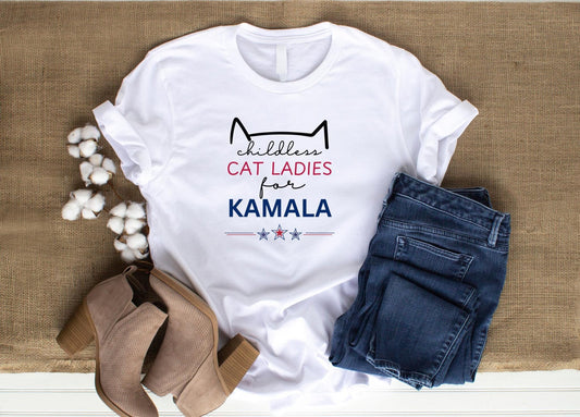 Childless Cat ladies Shirt, 2024 Election Shirt Kamala Harris, Campaign Tshirt, Harris Rally T Shirt, Cat Mom Gift, Madam President Comma