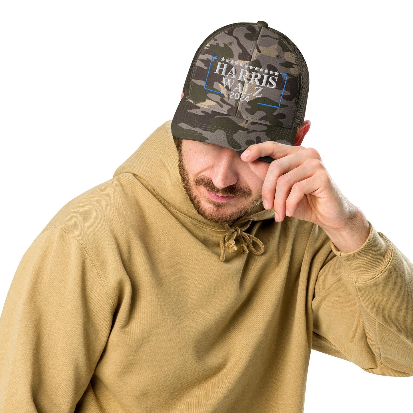 Embroidered camo hat Harris Walz, 2024 Harris for President trucker hat, madam president cap, coach Walz baseball cap, democrat hat gift