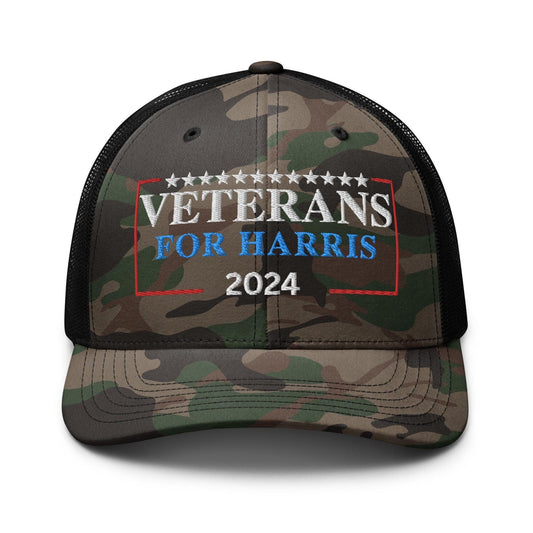 Embroidered Veterans for Harris Hat, Camouflage trucker hat campaign and rally, Kamala Harris For President 2024 Hat