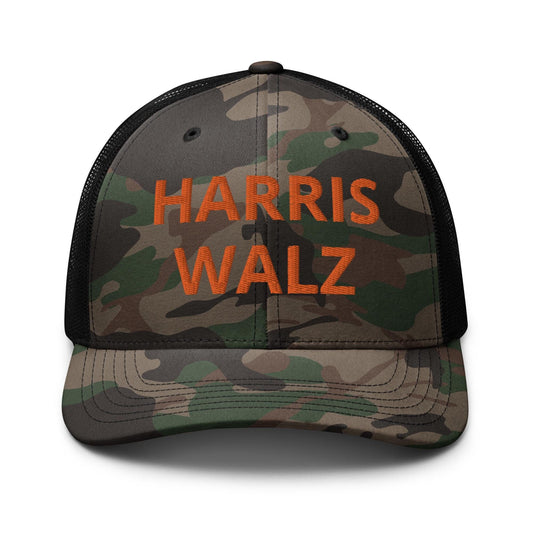 Embroidered Harris Walz Camouflage trucker hat, Madam president camo hat, kamala hat election democrat gift, for harris hat