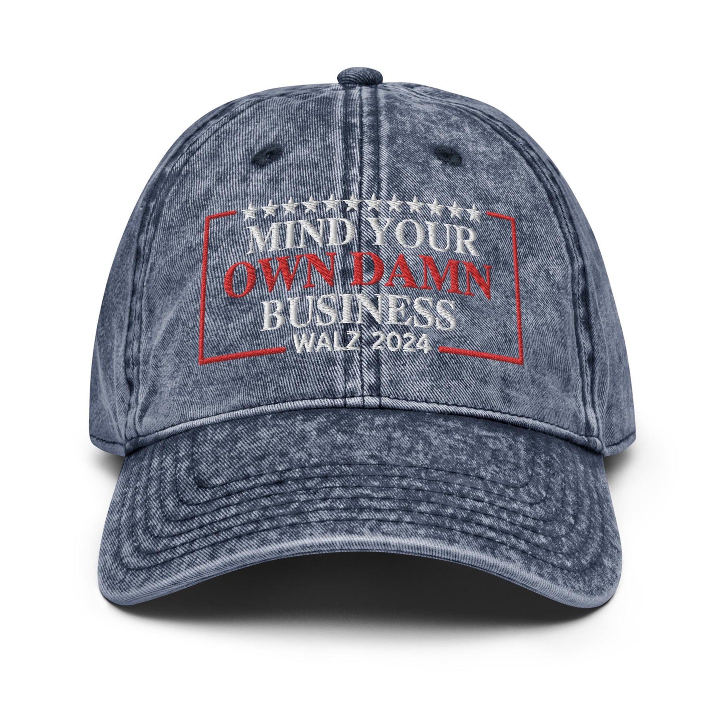 Mind your own damn business hat, embroidered vintage aesthetic cotton twill hat, Harris Walz hat gift, we are not going back