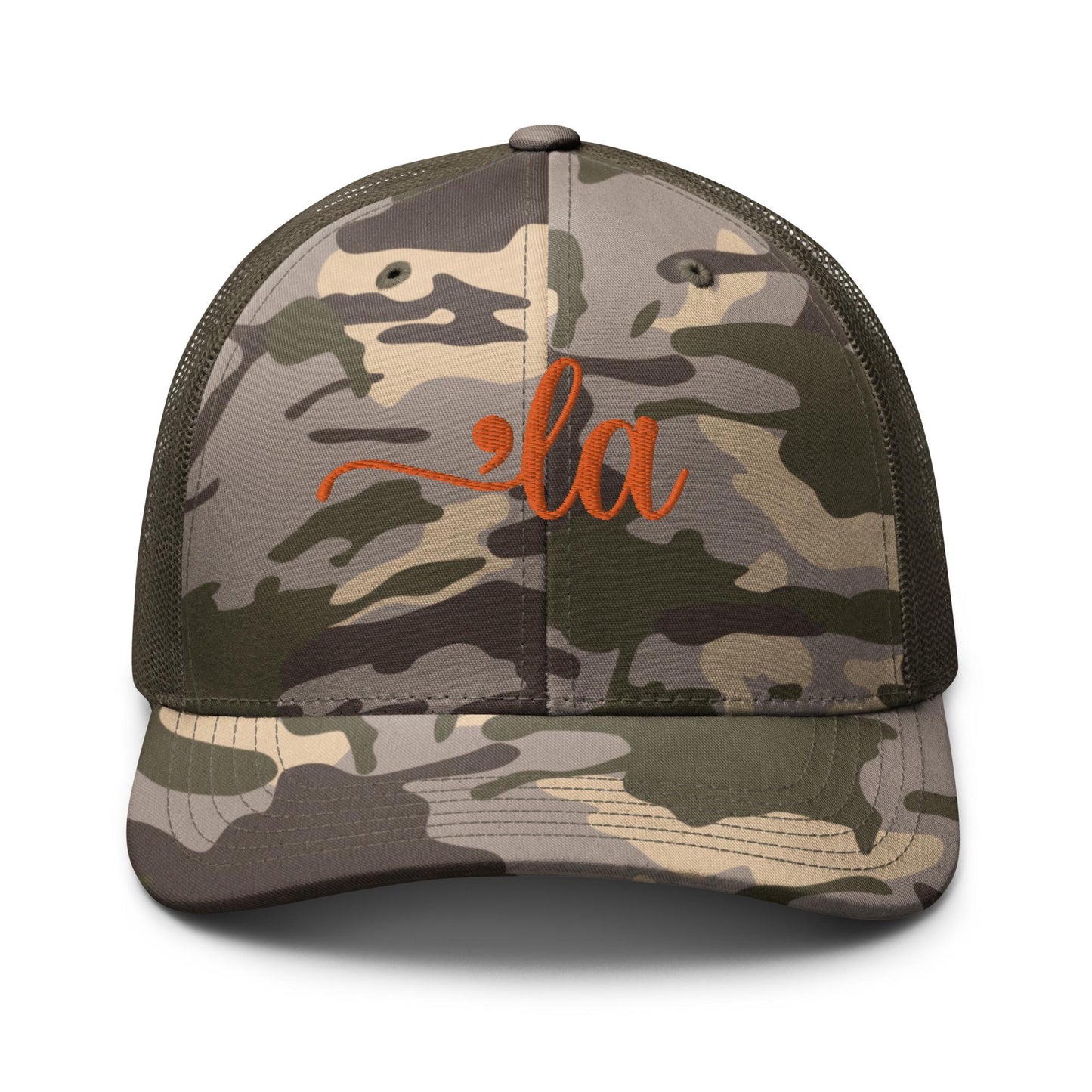 Camo trucker hat for Harris, embroidered comma la hat, madam president cap, we are not going back, Harris Walz democrat gift