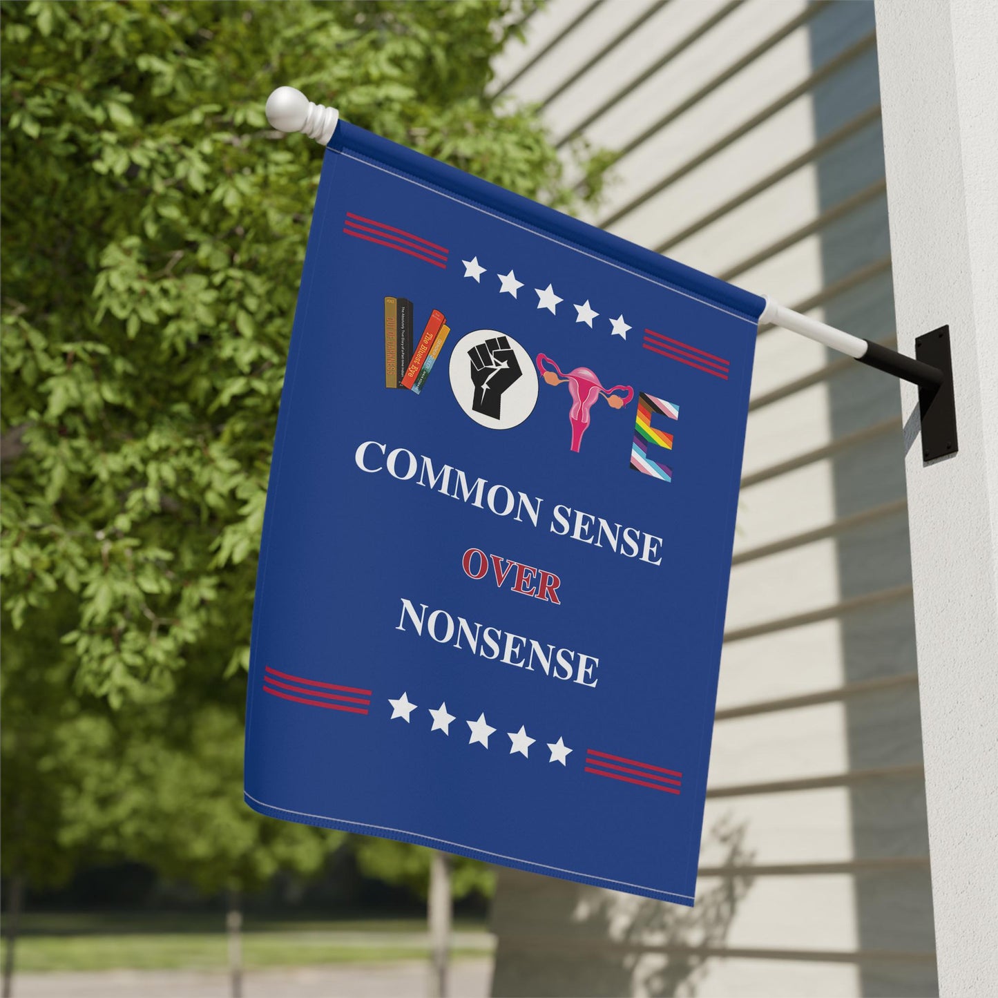 Vote Harris flag banner, common sense over nonsense democrat flag, madam president banner gift, vote Harris Walz garden flag