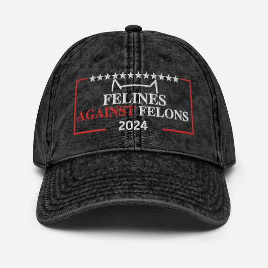 Embroidered Cats for Kamala Cap, Vintage Cotton Twill Hat, Felines Against Felons Election Hat, Cats for Harris