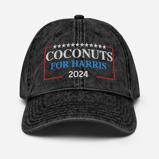 Funny Coconuts for Harris Hat, Embroidered Vintage Cotton Twill Hat, 2024 Election Hat, Coconut tree Kamala