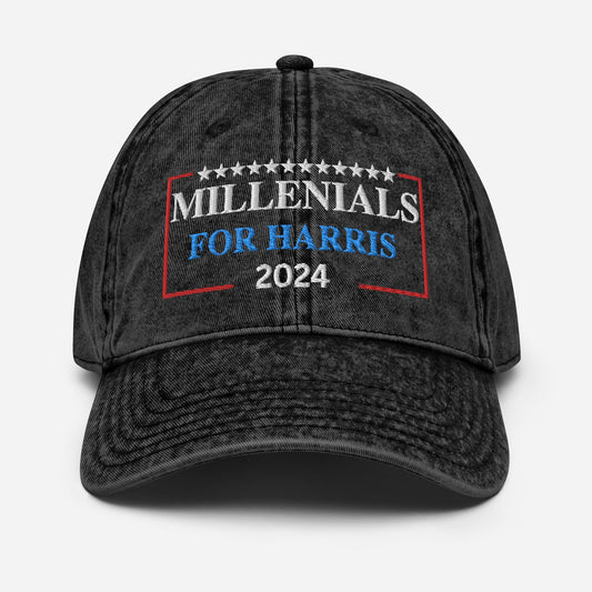 Embroidered Millenials for Harris Cap, Vintage Cotton Twill Hat for Campaign and Rally, Election Hat, Millenials for Kamala