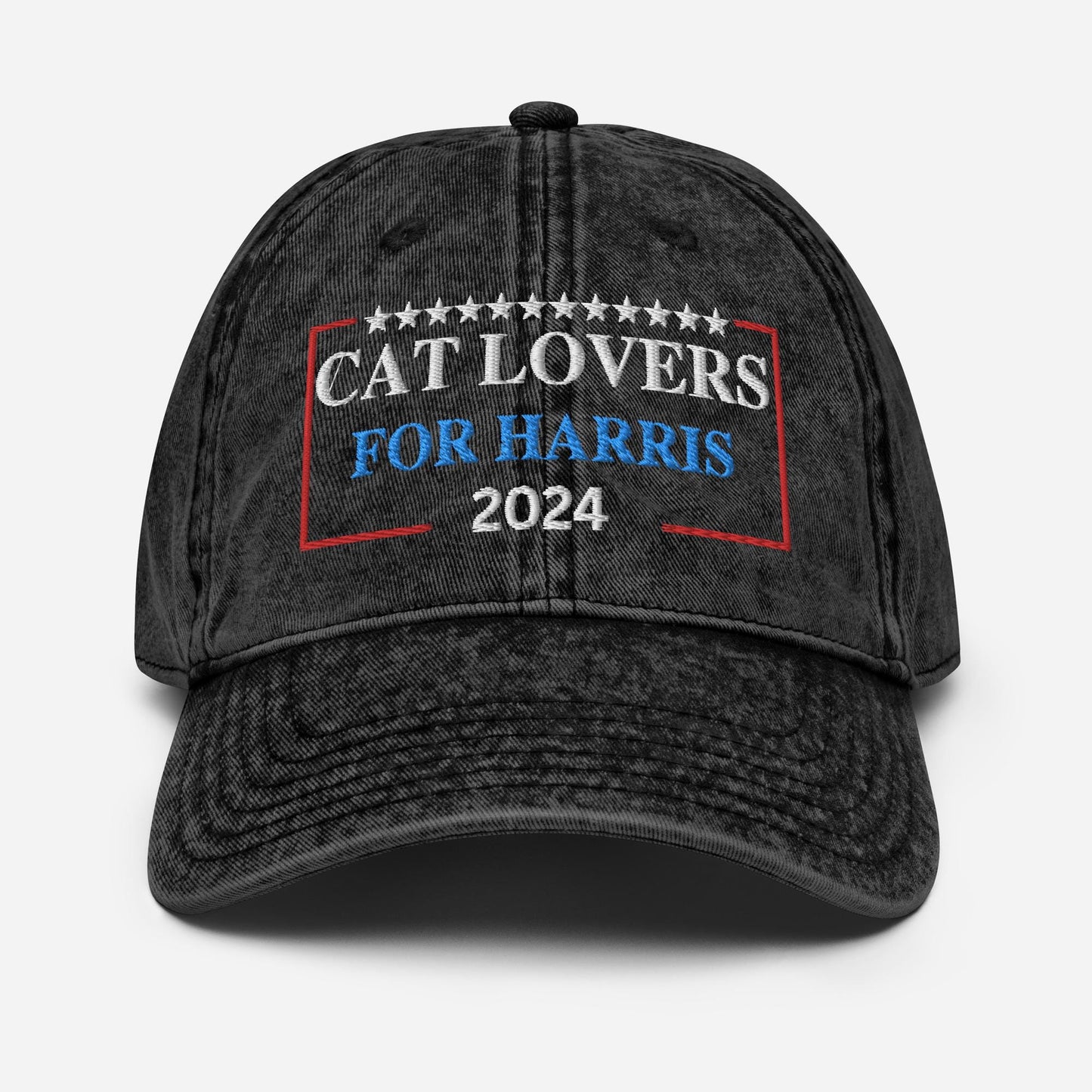 Embroidered Cat Lovers for Harris Hat, Vintage Cotton Twill Hat, 2024 Election Hat, Cat Lovers for Kamala