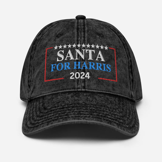 Funny Santa for Harris Hat, Embroidered Vintage Cotton Twill Hat, 2024 Election Hat, For Kamala Christmas Gift