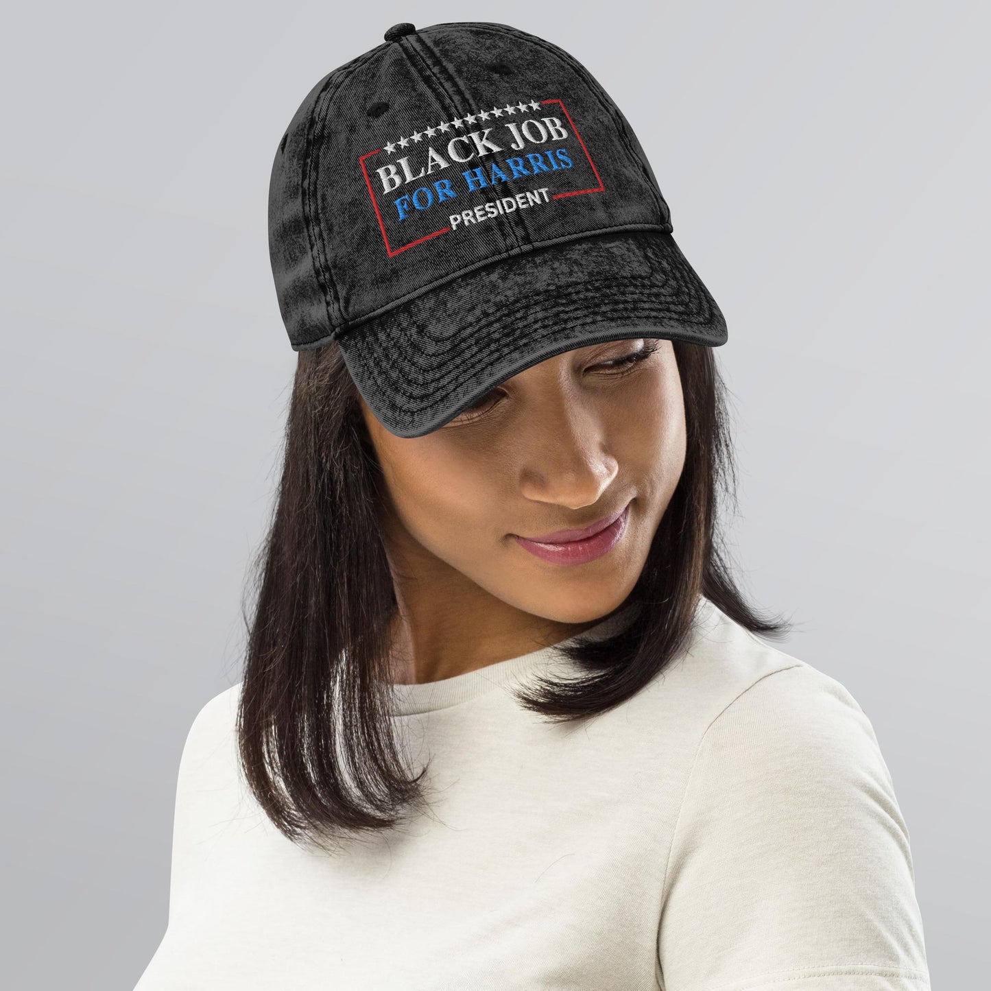 Black Job for Harris Hat, Embroidered Vintage aesthetic Cotton Twill Hat, Madam President Harris 2024 Cap,Kamala Hat