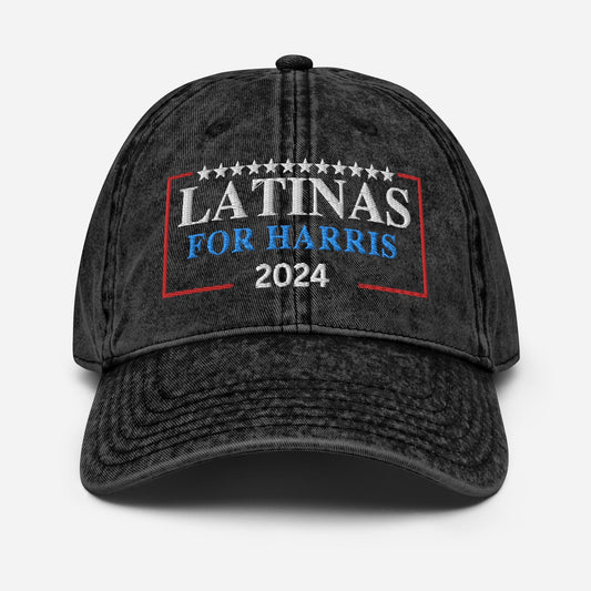 Embroidered Latinas for Harris Cap, Vintage Cotton Twill Hat for Campaign and Rally, Election Hat, Latinas for Kamala