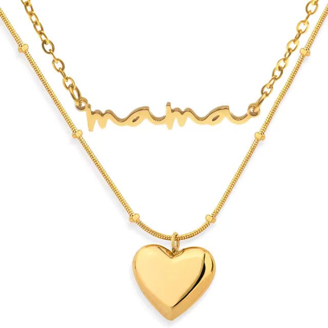 Mama necklace, Layered  necklace gift for mom, heart pendant necklaces for women, necklace for mom, stacked mama necklace birthday