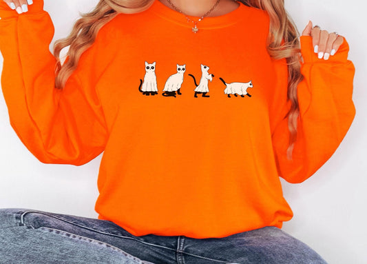 Halloween black cats sweatshirt,Funny Halloween shirt women, spooky ghost halloween party gift, trick or treat cute fall tee