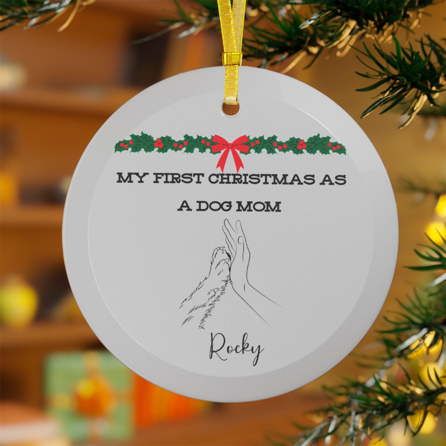 Personalized Christmas glass ornament,  First Christmas as a dog mom ornament, Custom Ornament for Dog Mom Gift, Christmas Acrylic Ornament