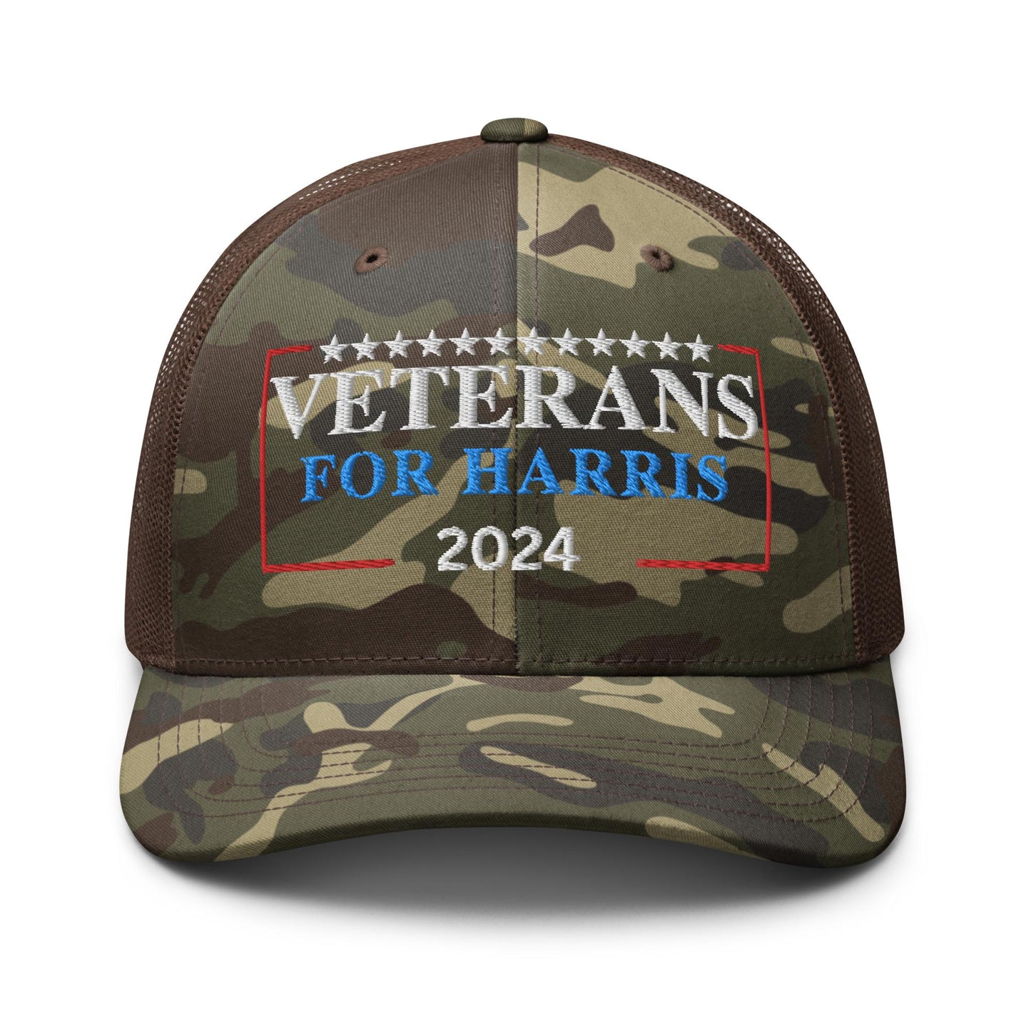 Embroidered Veterans for Harris Hat, Camouflage trucker hat campaign and rally, Kamala Harris For President 2024 Hat