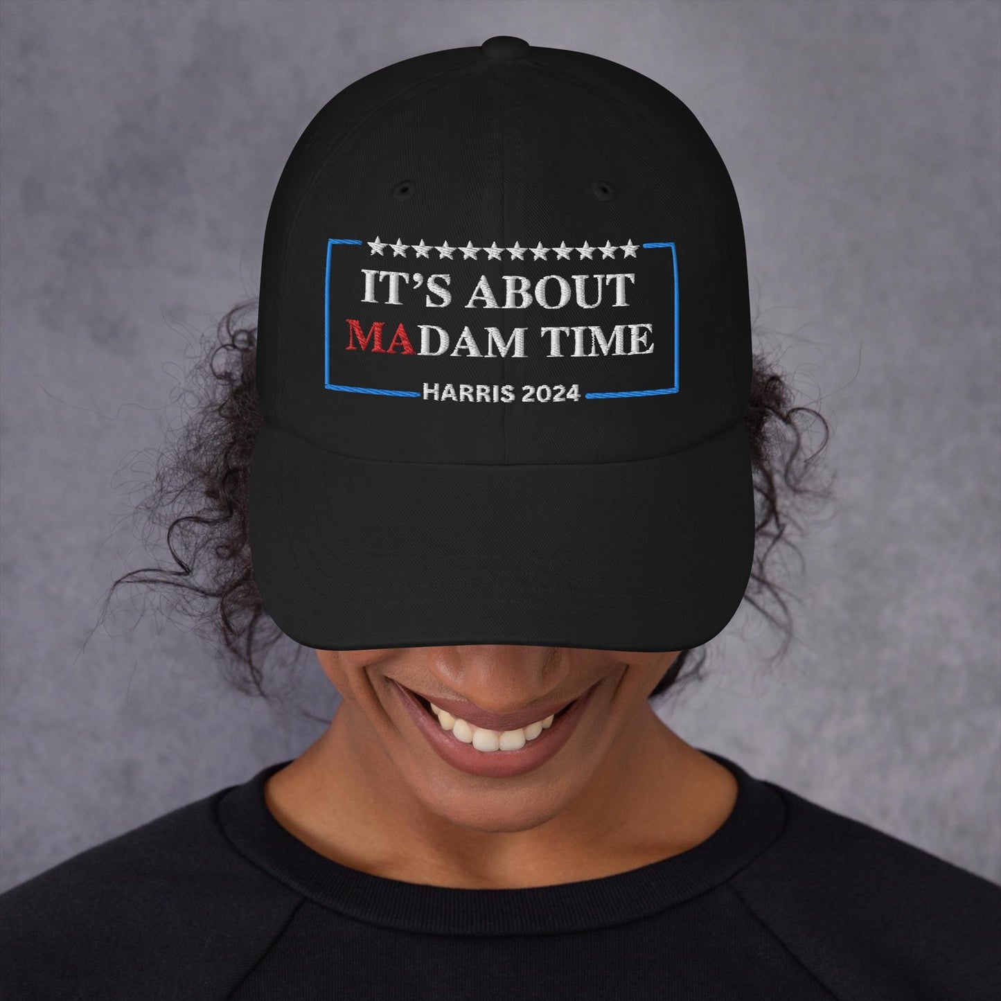 It's About Madam Time Embroidered Hat, Cotton Twill Hat for Harris, democrat gift election 2024, madam president Kamala Hat