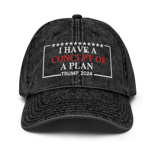 Trump I have a concept of a plan hat, embroidered funny Trump quote Vintage aesthetic cotton twill hat, presidential campaign